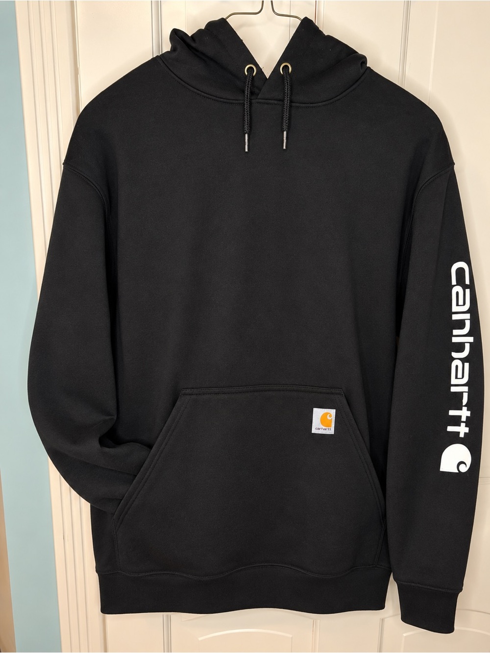 Carhartt Men’s Loose Fit Midweight Sleeve Logo Sweatshirt Black Hoodie 2XL